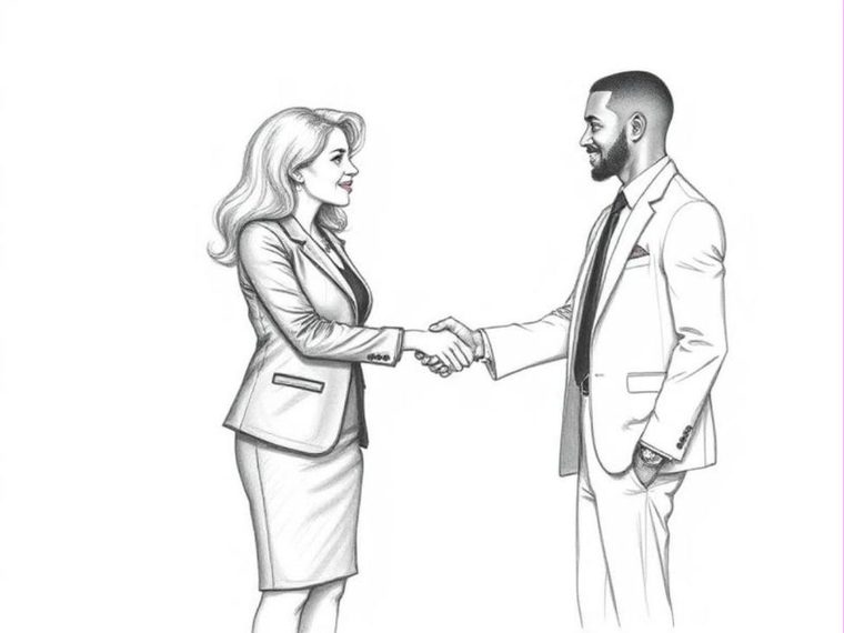 Business professionals shaking hands over compliance documents